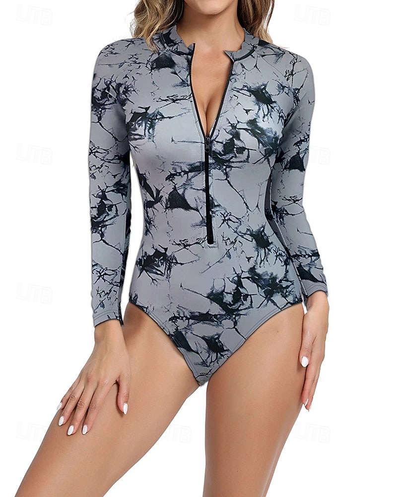 בגדי ריקוד נשים מגן מפריחה בגד ים עם הדפס פרחוני בגד ים טרופי לרכוס קל במיוחד (UL) הגנת UV אלסטי שרוול ארוך בגדי ים גלישה שנרקול אביב 2026 - $20.99 –P8