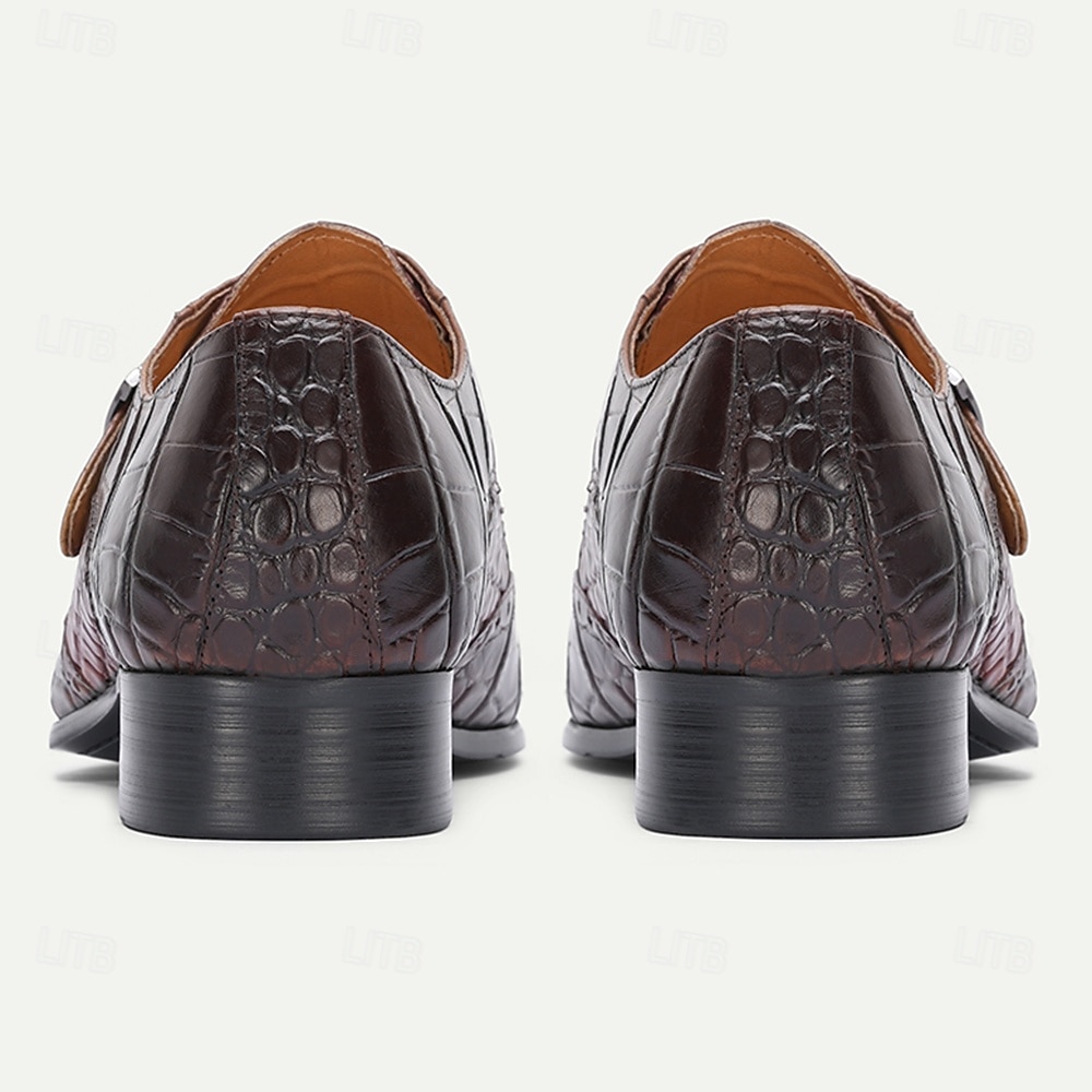 2026年 メンズバーガンディクロコダイルレザーシューズ - 光沢のある仕上げの高級バックルデザイン。フォーマルなイベント、オフィスウェア、夜のお出かけ、結婚式に最適です。  コレクション – $109.99 –P6