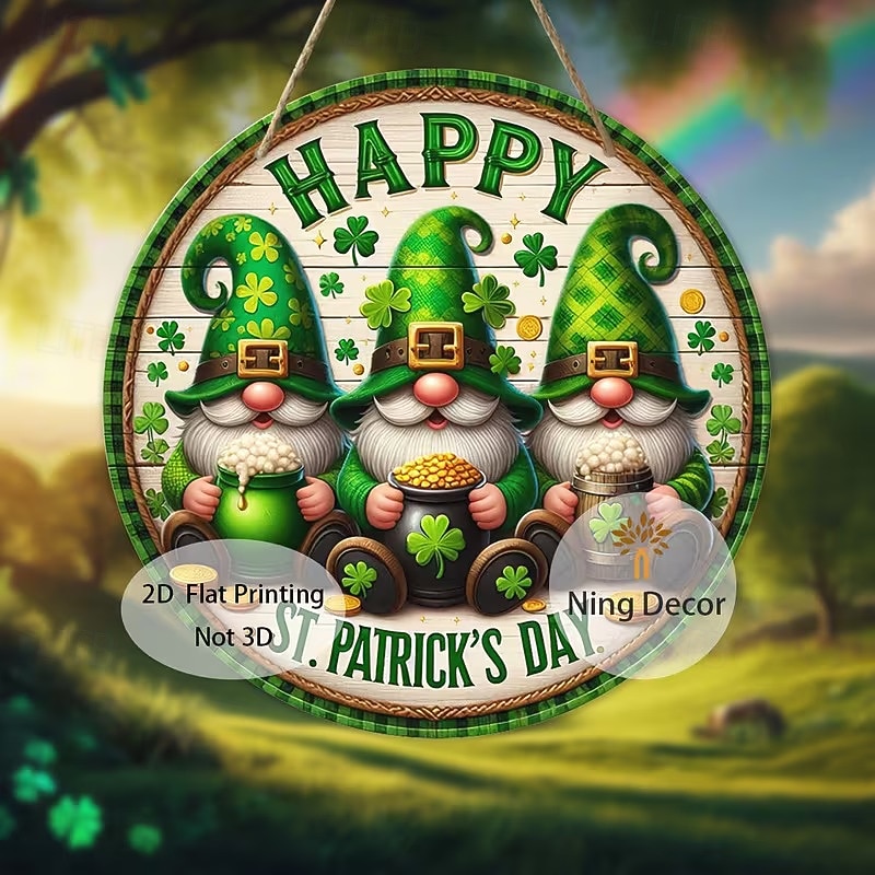 St Patrick's Day Leprechaun Wooden Welcome Sign (7.87 Inches X 7.87 Inches) - Festive Shamrock And Golden Pot Design Versatile Indoor/Outdoor Decoration 2026 - $12.49 –P3