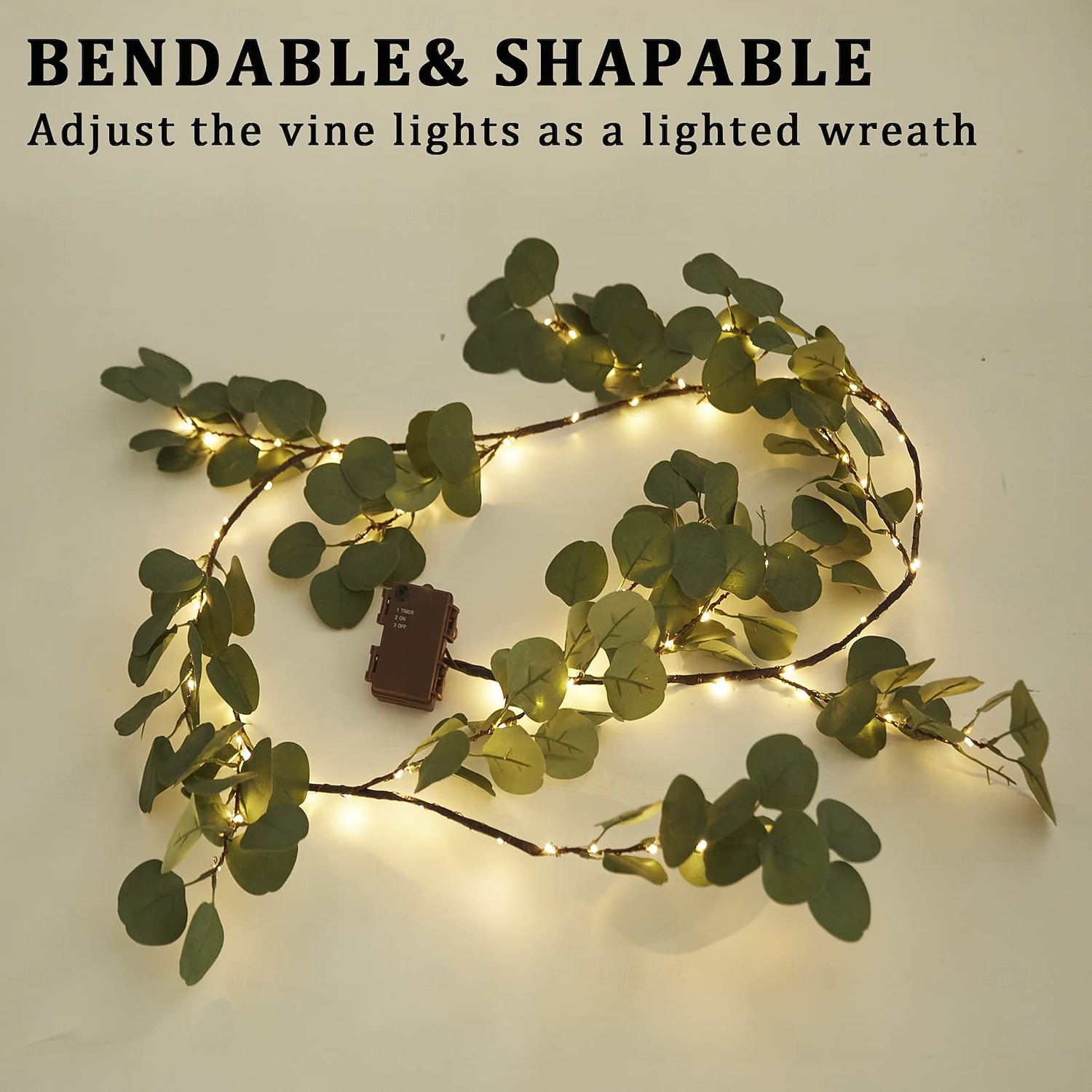 Eucalyptus leaves, olive leaves, simulated leaves, rattan strips, light string, 1.8M-96Leds, AAA waterproof timed battery box, holiday wedding party, indoor and outdoor atmosphere decoration props 2026 - $25.99 –P8
