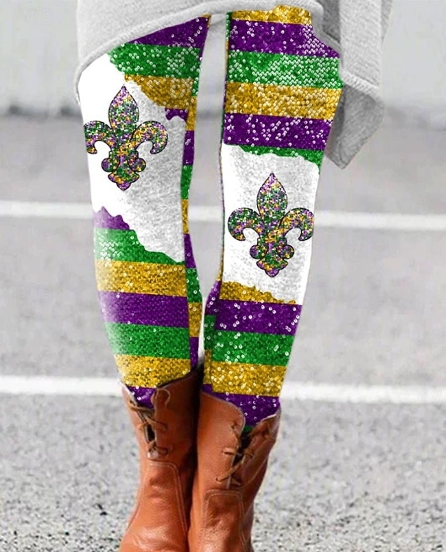 Carnival dámské legíny aktivní dovolená móda dlouhé vysoký pas kalhoty grafika geometrické tisk vysoký střih komfortní venkovní pohodlné elastické dovolená formální festival fialová černá zelená léto 2026 - $21.99 –P1