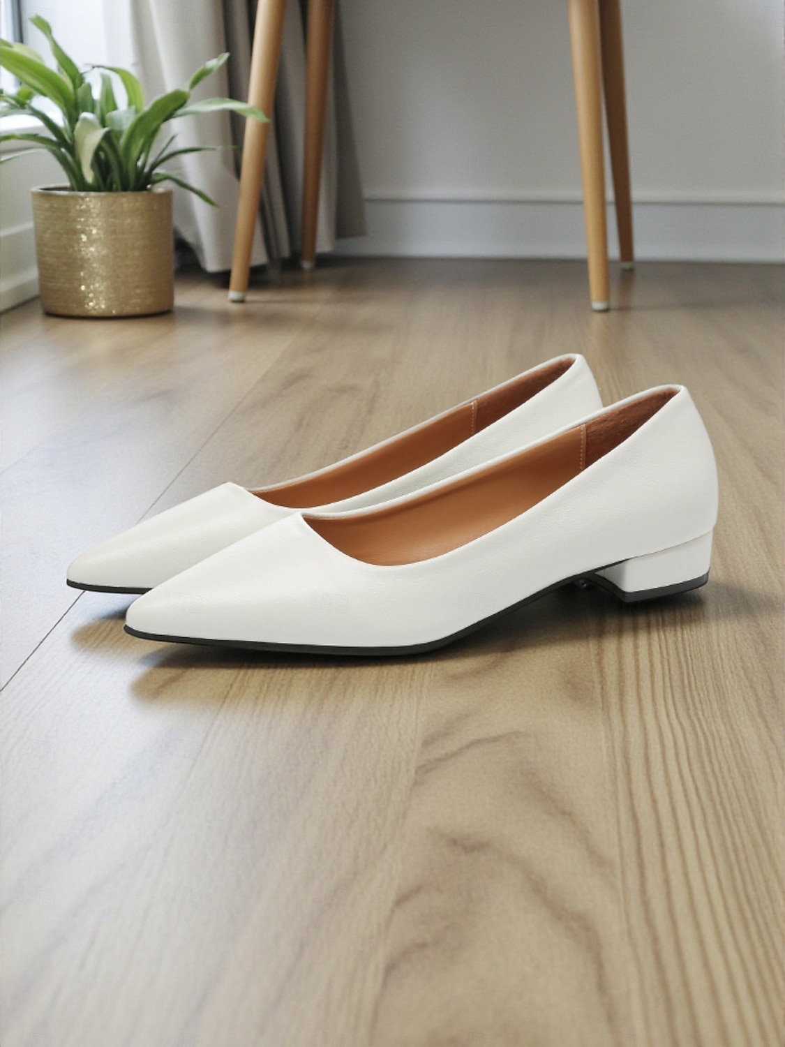 Women's Elegant White Pointed Toe Flats with Low Block Heel, Comfortable and Stylish Footwear for Casual or Office Wear 2026 - $26.99 –P2