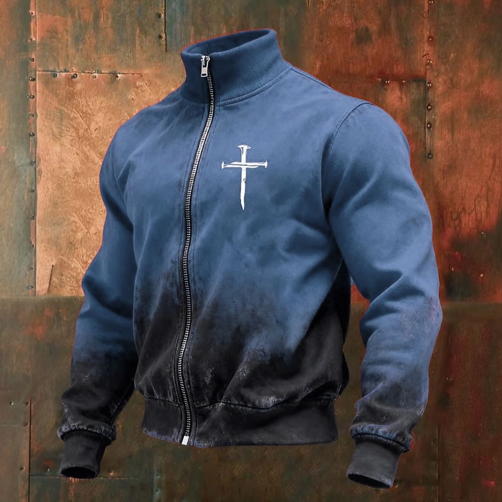 Homme Croix Veste Sweatshirt Mode Vintage Rétro Col montant Extérieur Vêtements de rue Soirée Bleu Rouge Vert Gris Zip Up Printemps Automne Designer S M L XL XXL XXXL de 2026 ? $30.99 –P3