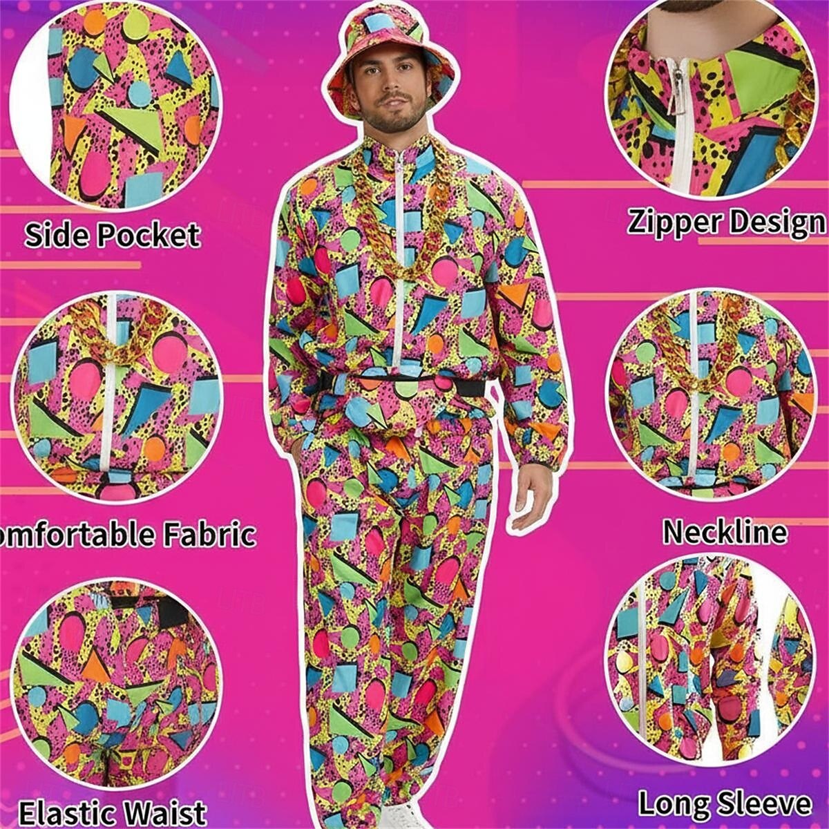 Retro Vintage 1980s Hip Hop Outfits Bag Accesories Set with Accessories Long Sleeves Disco Fancy Dress Men's Carnival Costume Halloween Carnival New Year Pride Parade Pride Month Adults Bag More 2026 - $61.99 –P2