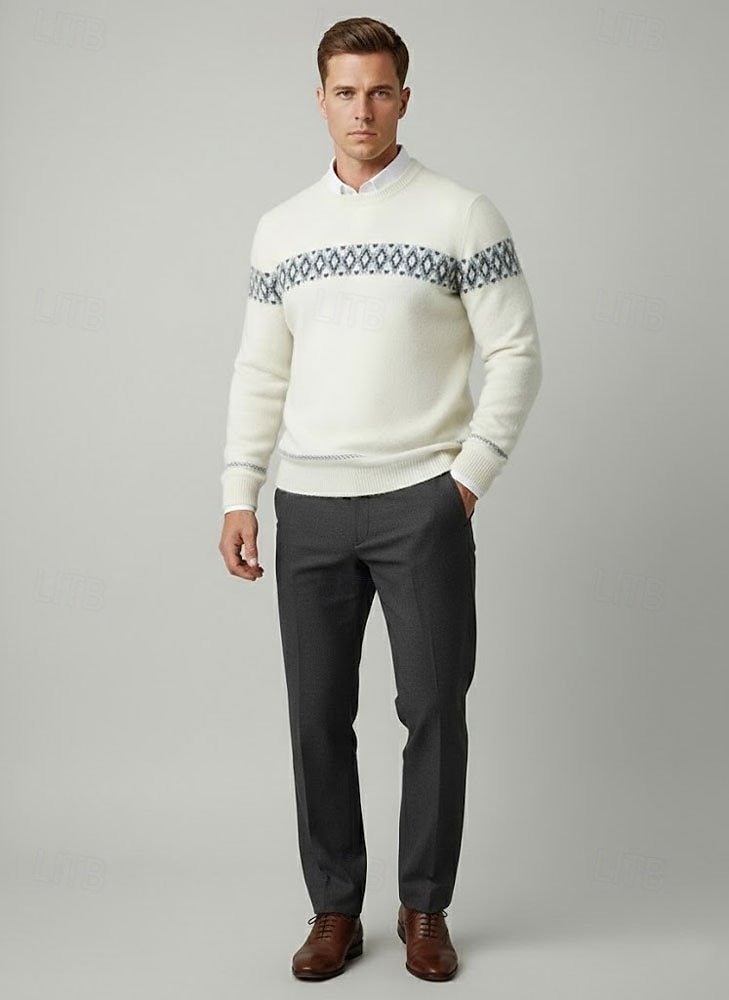 Herren-Weihnachtspullover aus hochwertiger, reiner Wolle und Kaschmir, Rundhalsausschnitt, klassisches Argyle-Strickmuster, Fair-Isle-Pullover, weich, warm und atmungsaktiv. 2026 - $171.99 –P6