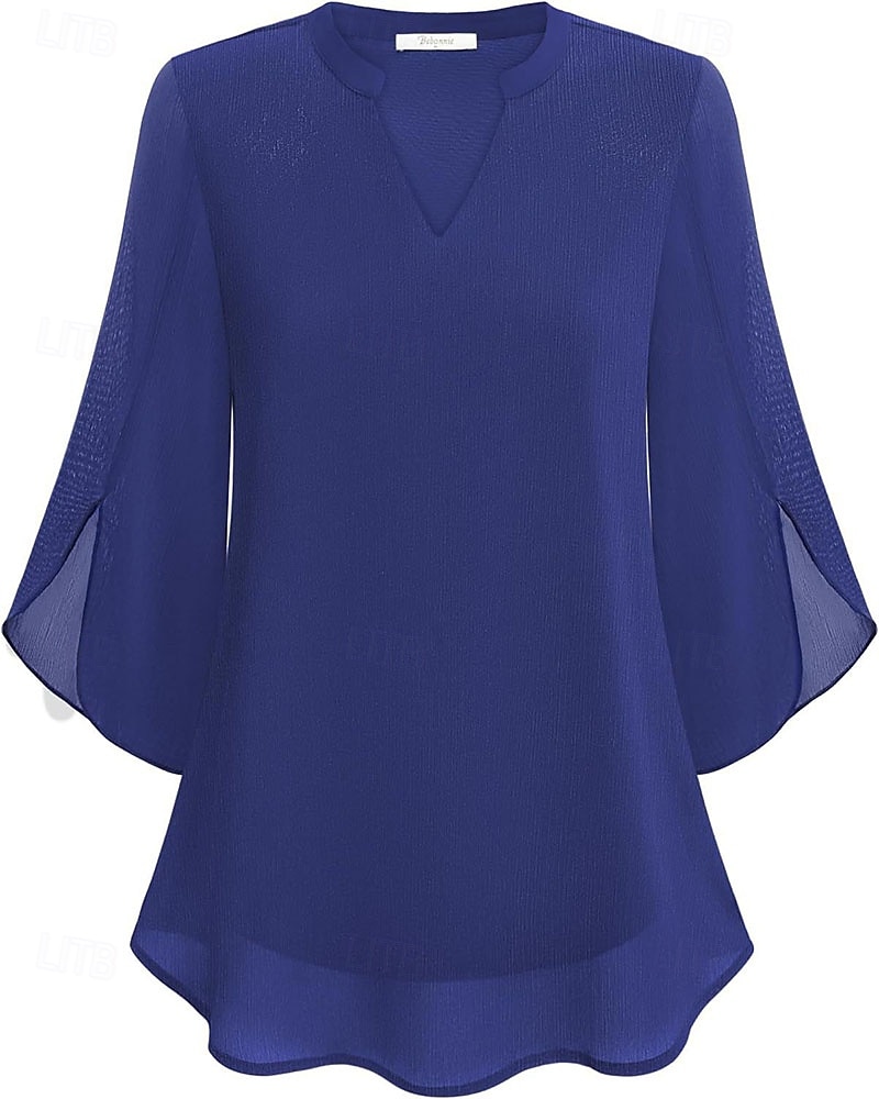 Femmes Chemisier Hauts en mousseline de soie Patchwork Uni Élégant Occasionnel Demi Manches Col en V Hauts Réguliers Quotidien Fête Sortir Noir Rose Claire Vin Rouge Bleu Roi Été Printemps Automne de 2026 ? $25.99 –P2