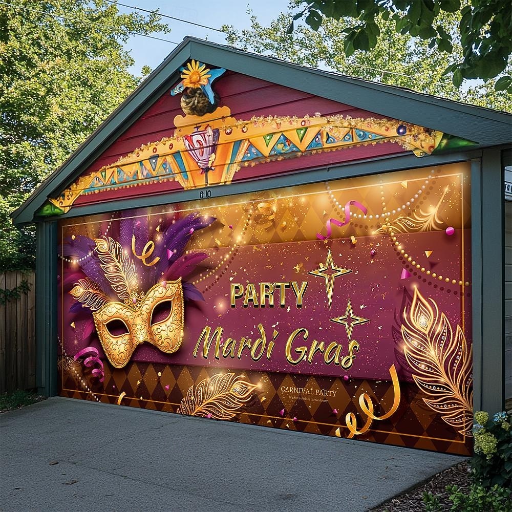 Carnaval Tampa da porta da garagem Grande pendurado Máscara Pena Luxo 3D De Festa Exterior Fundos de fotografia Porta de Entrada Baile de Máscara Decoração de casa de 2026 por $49.99 –P2