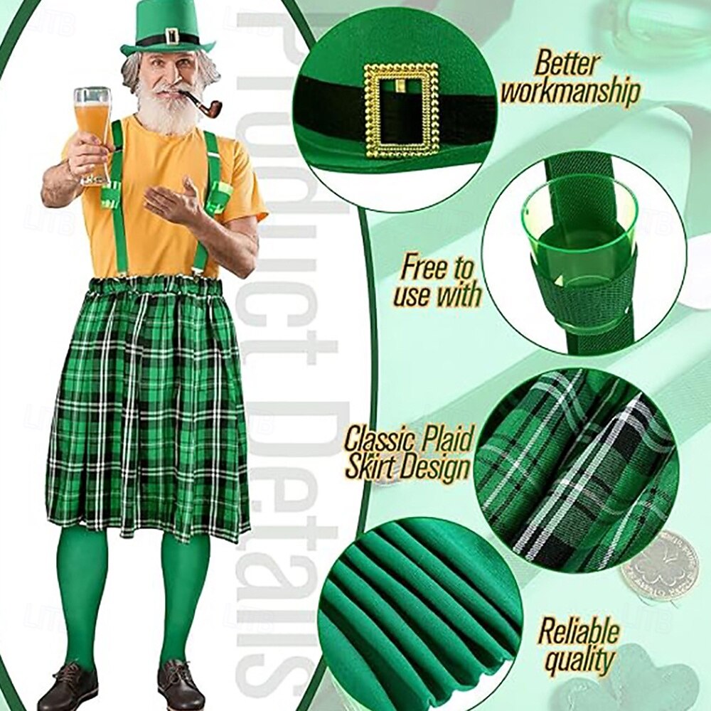 St. Patrick 2026 Leprechaun Shamrock Irish Carnival Fancy Costume Kilts Y-Back Suspenders Novelty Funny Adults' Men's Saint Patrick's Day Casual Party Easy Carnival Costume Dress Up 2026 - $38.99 –P3