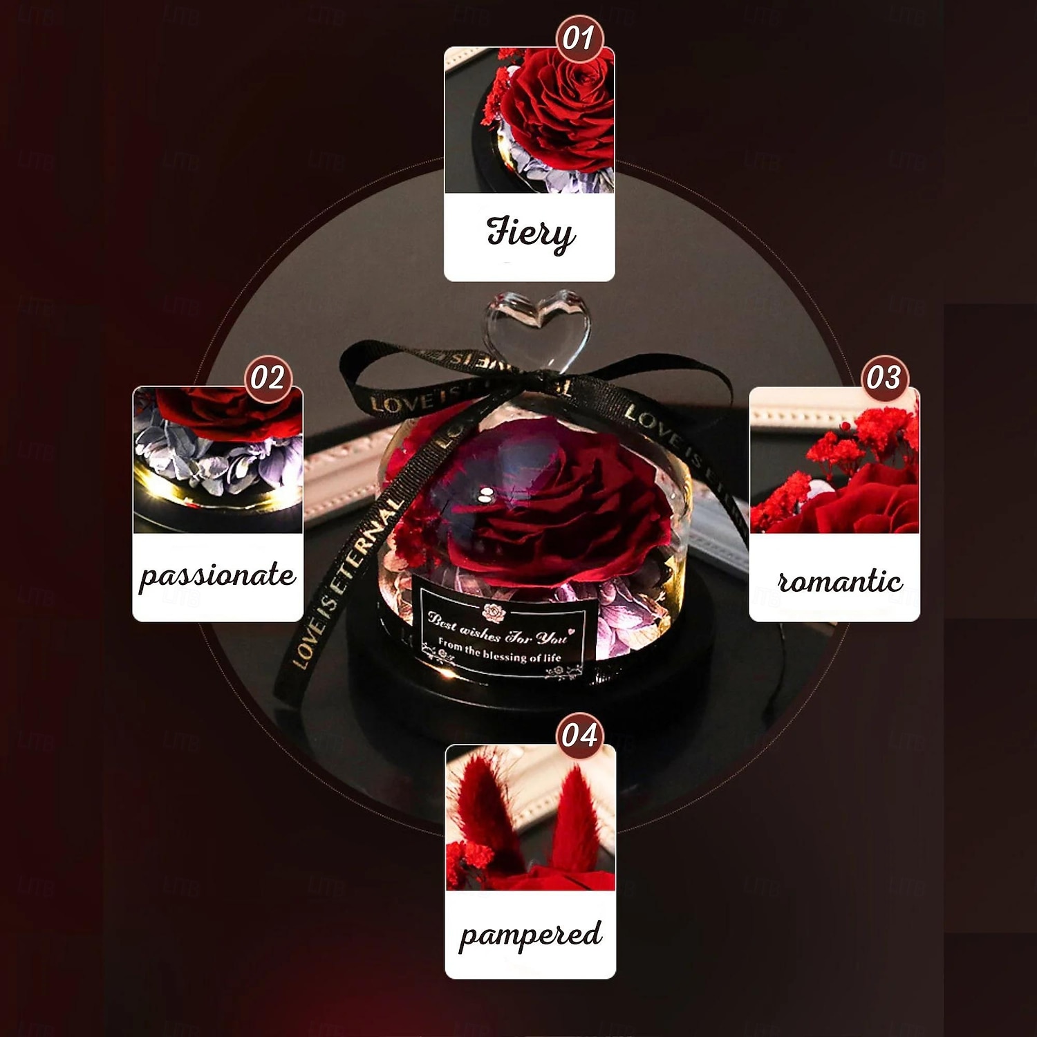 Konzervovaná pravá růže v krásném kreativním designu srdce skleněná kopule růžový dárek pro ni 2026 - $48.99 –P3