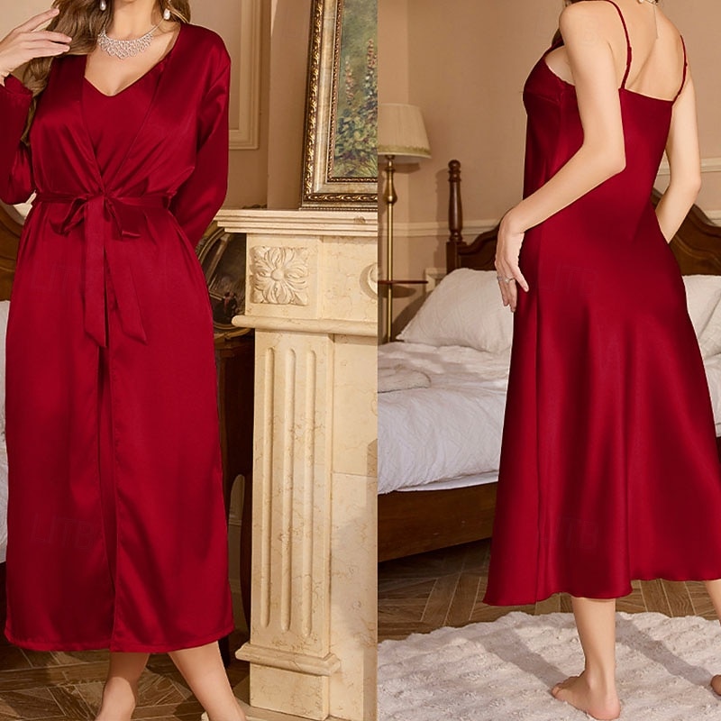 Per donna Abbigliamento da Casa Accappatoio Camicia da Notte Moda Casual Morbido Colore Puro Patchwork Vestiti Casa Vacanza Manica Lunga Scollo a V Nero Champagne Rosa Vino Blu marino Estate del 2026 a $45.99 –P4