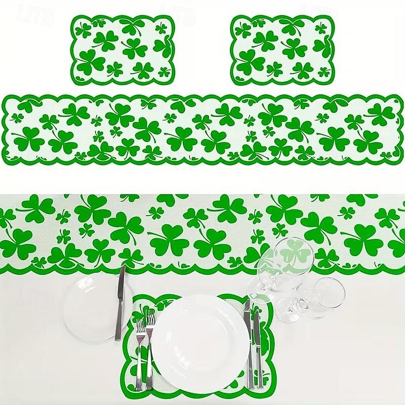 5PCS St. Patrick's Day Table Placemats & Table Runner Set, Green Shamrock Lace Embroidery, Feather-Free, No Power Needed, Multi-Holiday Decor 2026 - $19.99 –P10