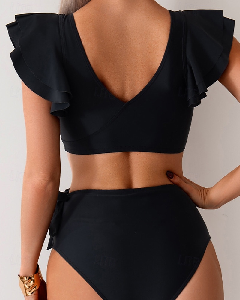 Γυναικεία Μαγιό 2 κομμάτι Προκλητικό Μαγιό Σουρωτά Κουρελού Εξώπλατο Διακοπές Ρούχα παραλίας Συνδυασμός Χρωμάτων Λαιμόκοψη V Αμάνικο Μαγιό 2026 - $25.99 –P5