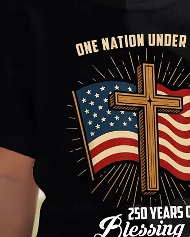 100% Cotton Kids Girls' Black Graphic Cross 250th Anniversary Kid's American US Flag T shirt Tee Crew Neck Short Sleeve Vacation Sports & Outdoor Dailywear Active Vacation Casual Printing Summer 2026 - $19.99 –P8