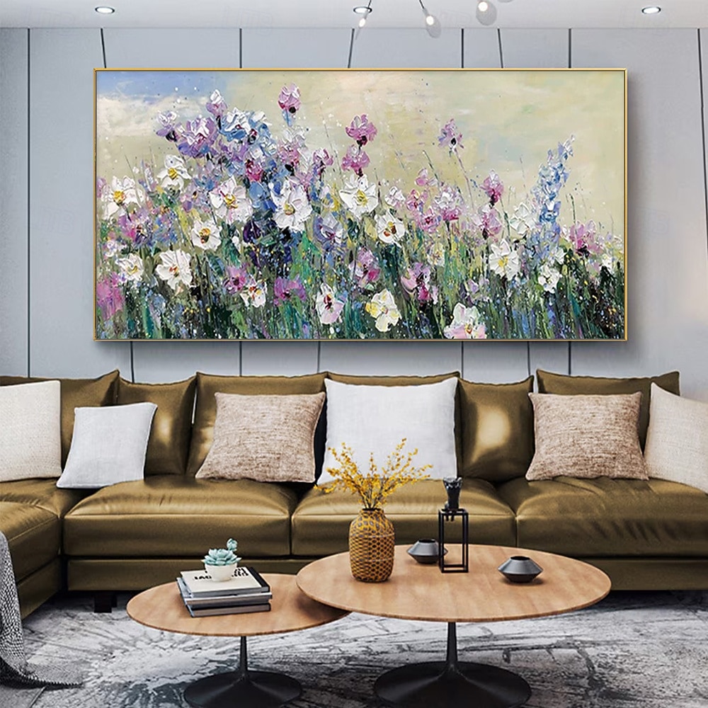 Handmade Oil Painting Hand Painted Horizontal Abstract Landscape Floral / Botanical Modern Rolled Canvas (No Frame) 2026 - $92.99 –P1