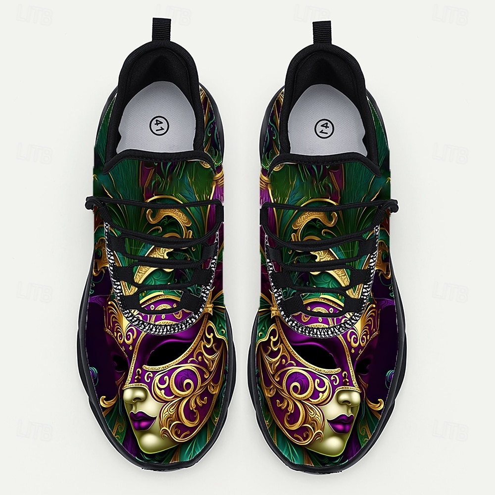 Scarpe da ginnastica a tema Carnevale da uomo per Mardi Gras con design vivace di maschera di maschera – Calzature divertenti e colorate per Carnevale feste e festival del 2026 a $42.99 –P6
