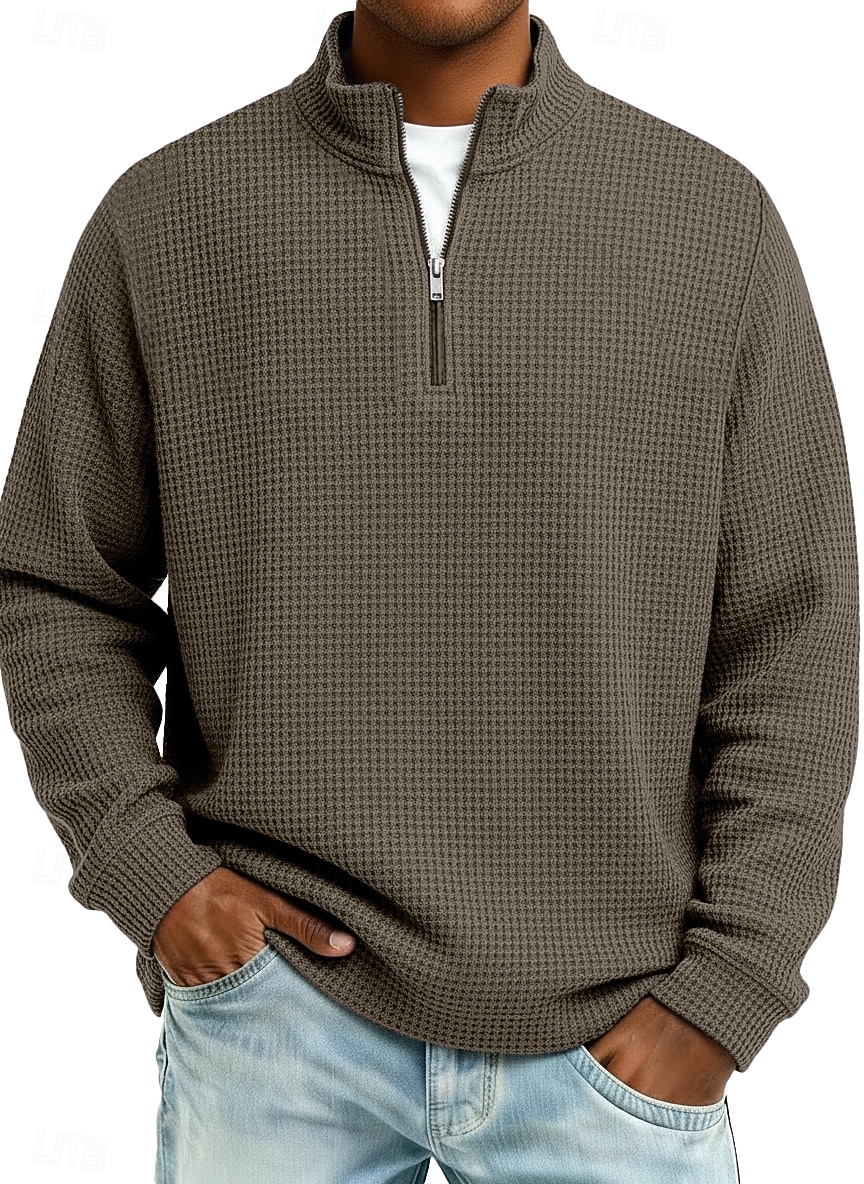 Hombre Camiseta de punto gofre camiseta Casual Exterior Cuello Mao Cremallera de un cuarto Manga Larga Moda Moderno Color sólido Con Texturas De Punto Otoño Primavera & Otoño Otoño invierno Ajuste 2026 - $22.99 –P3