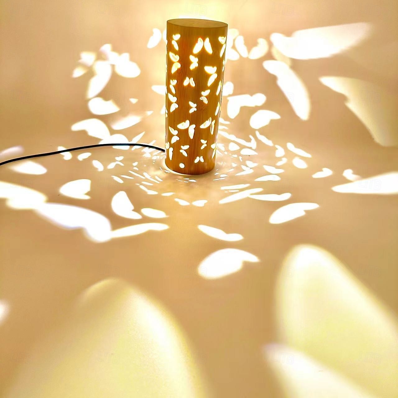 Lampă de proiecție cu fluture din bambus, sursă de alimentare USB, lampă de decor pentru dormitor, sufragerie, noptieră, lumină de noapte, înălțime 20 cm 2026 - $28.99 –P7