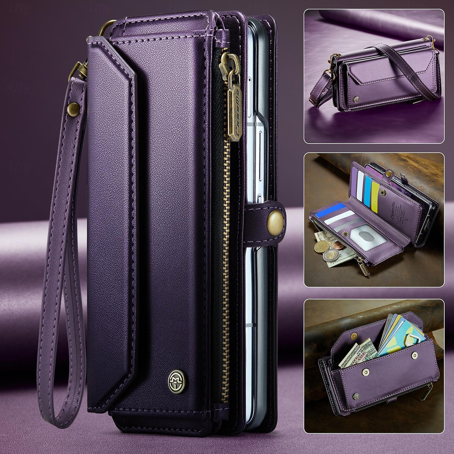 Phone Case For Samsung Galaxy Z Fold 7 Wallet Case with Lanyard with Wrist Strap Kickstand TPU PU Leather 2026 - $28.99 –P12