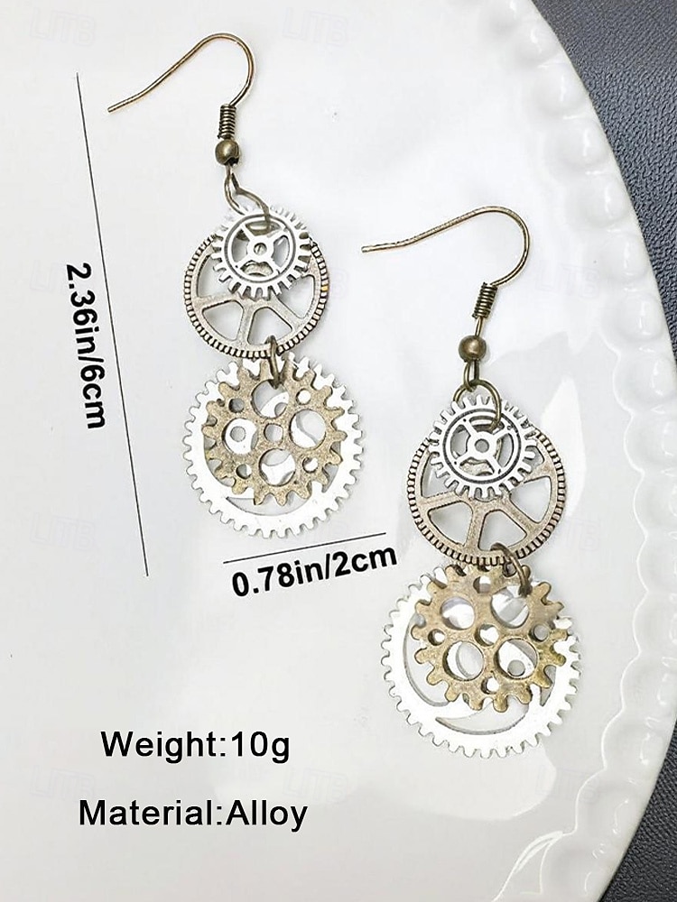 Women's Mardi Gras Antique Alloy Gear & Key Dangle Earrings - Multi-Color Industrial Accessory for Carnival & Themed Parties 2026 - $7.99 –P5