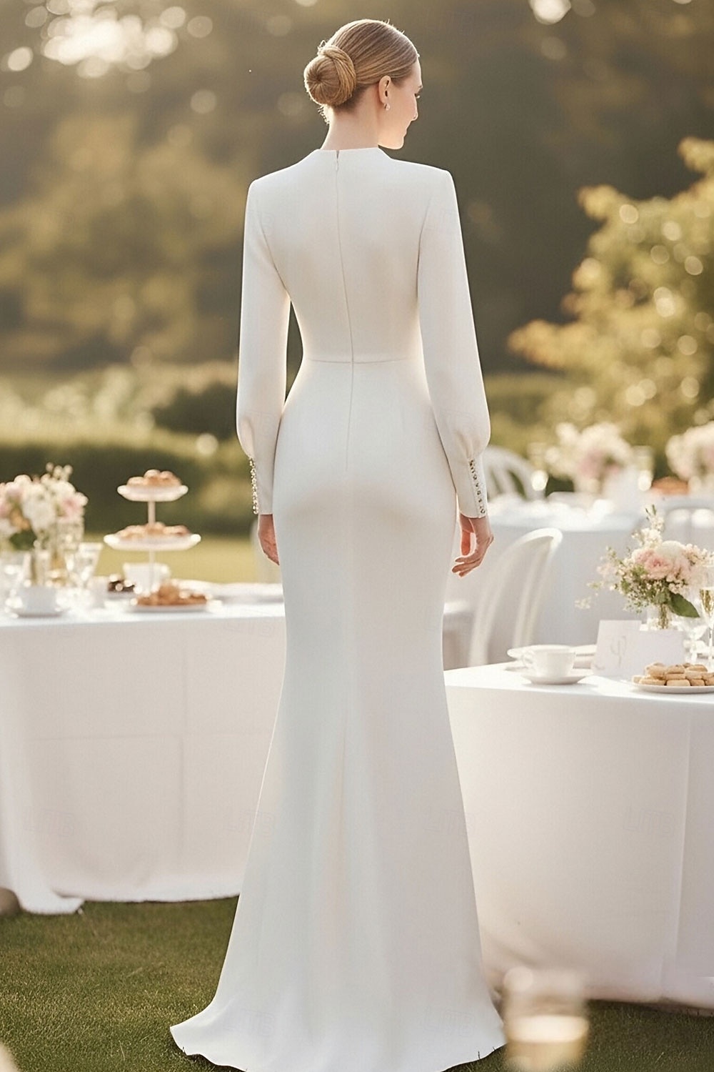 Vestido formal largo hasta el suelo estilo A Línea Vestido de gala Vestido de gala Elegante vintage Manga larga Cuello alto Boda formal con cristales y perlas 2026 - $195.99 –P2