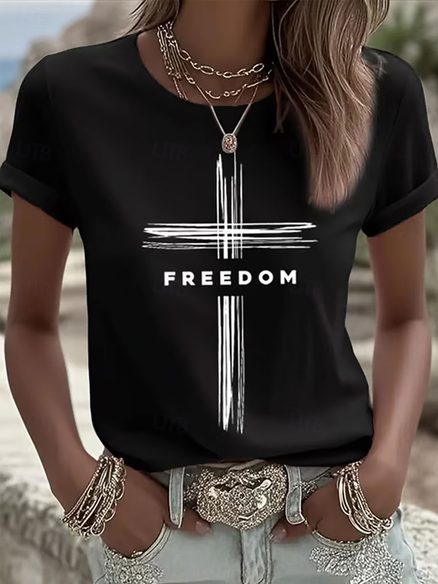 Ημέρα Ανεξαρτησίας Πατριωτική Γυναικών T Shirt Γραφικό Γράμμα Vintage Στυλάτη Κλασική Κοντομάνικη Crew Neck Κανονικά Τοπ Καθημερινής Χρήσης Σαββατοκύριακο Εκτύπωση Μπλε Μαύρο Λευκό Ροζ Κόκκινο 2026 - $22.99 –P4