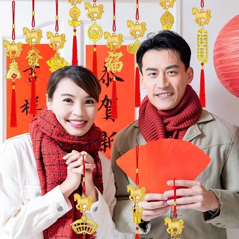 12/24 pieces 2026 Year of the Horse Hanging Ornaments Spring Festival Decorations Auspicious Pendants Tassel Accessories Wealth-Attracting Decor Home Kitchen Potted Plants Car Ornaments Horse 2026 - $24.99 –P3