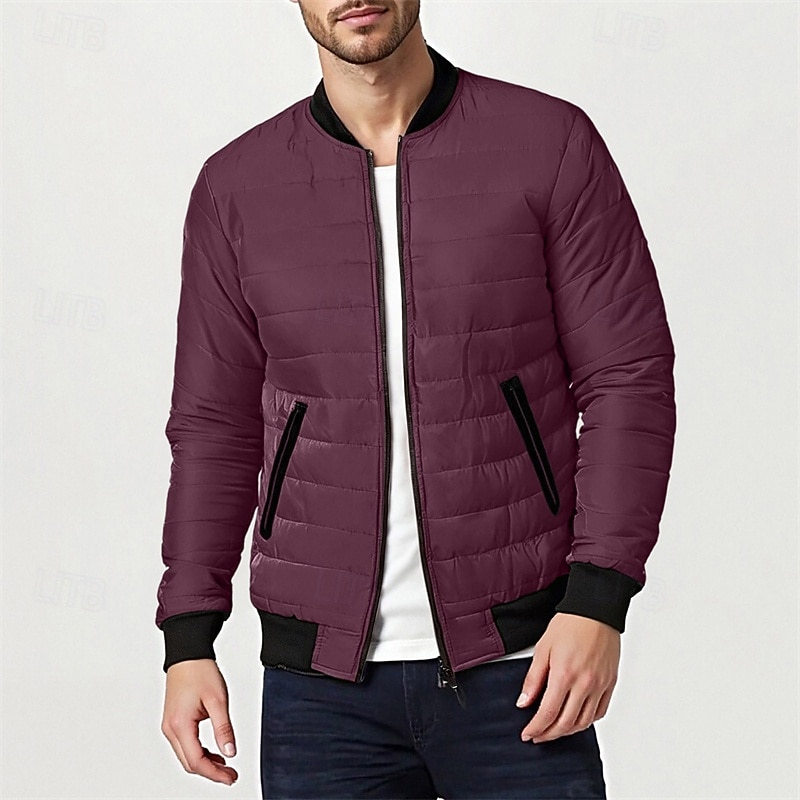 Men's Winter Coat Puffer Jacket Padded Pocket Quilted Polyster Casual Daily Outdoor Regular Fashion Streetwear Thermal Warm Winter Solid Color Blue Dark Grey Wine Black Puffer Jacket 2026 - $30.99 –P2
