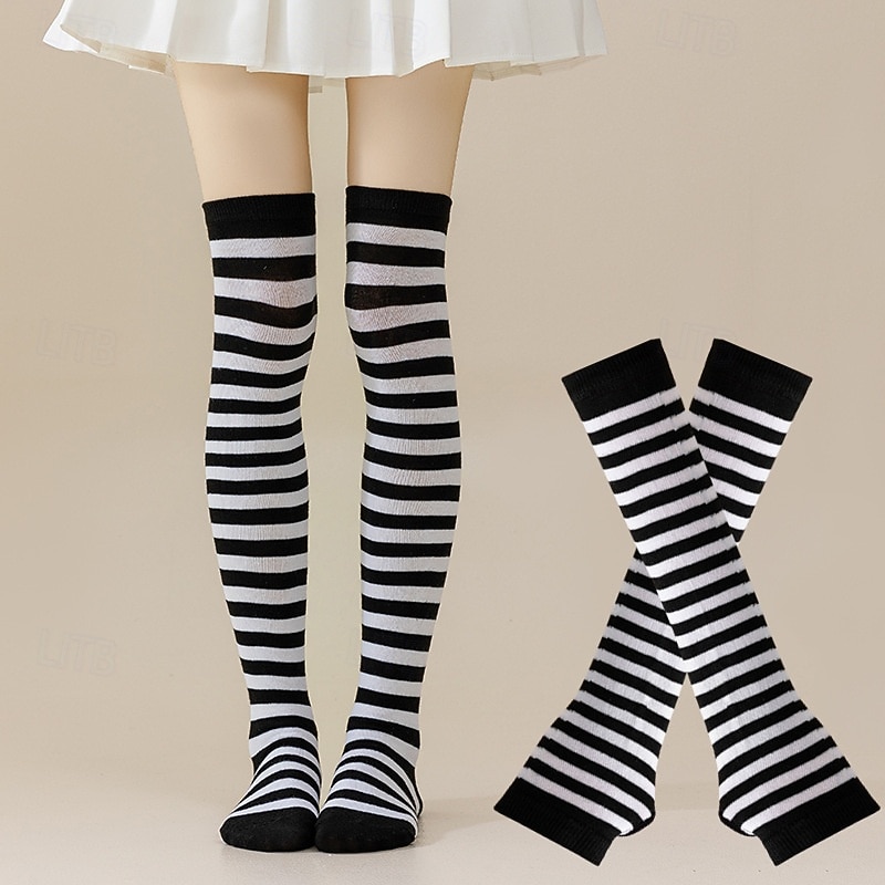 גרבי יום פטריק הקדוש לנשים &סט מחממי ידיים, 4 חלקים ירוק &גרביים שחורות מפוספסות עד הברך עם כפפות תואמות ללא אצבעות, אביזרי תחפושת מהנים לפסטיבל אירי לנשים &בני נוער, מושלם עבור 2026 - $18.99 –P4