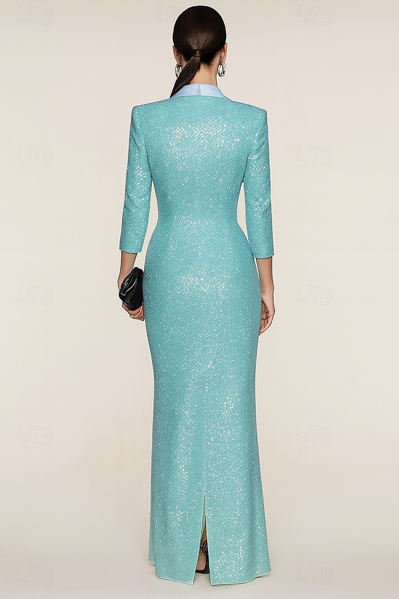 Per donna Abito blazer Abito da smoking Guaina Affari Formale Ospite di nozze Raso Strass Elegante Spacco Alto Manica 3/4 Lunghezza al pavimento Bavero a lancia Doppiopetto del 2026 a $171.99 –P2