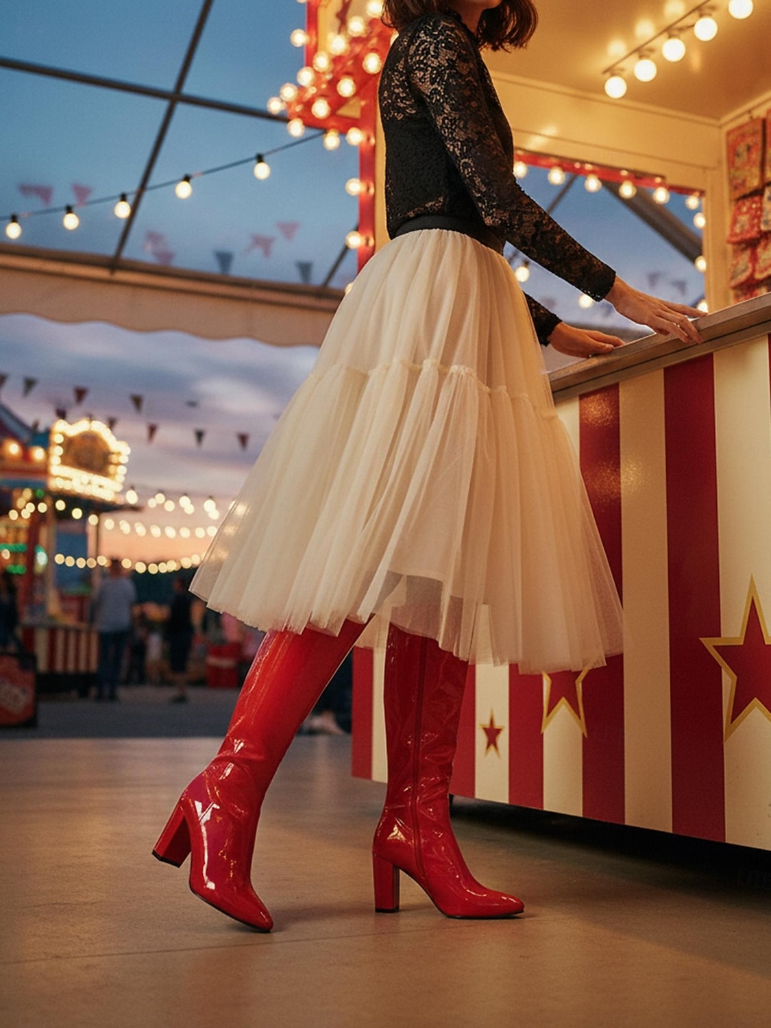 Wysokie botki z czerwonego lakierowanego syntetycznego materiału na obcasie blokowym – odważne i błyszczące obuwie na karnawał imprezy i uroczystości 2026 - $69.99 –P4