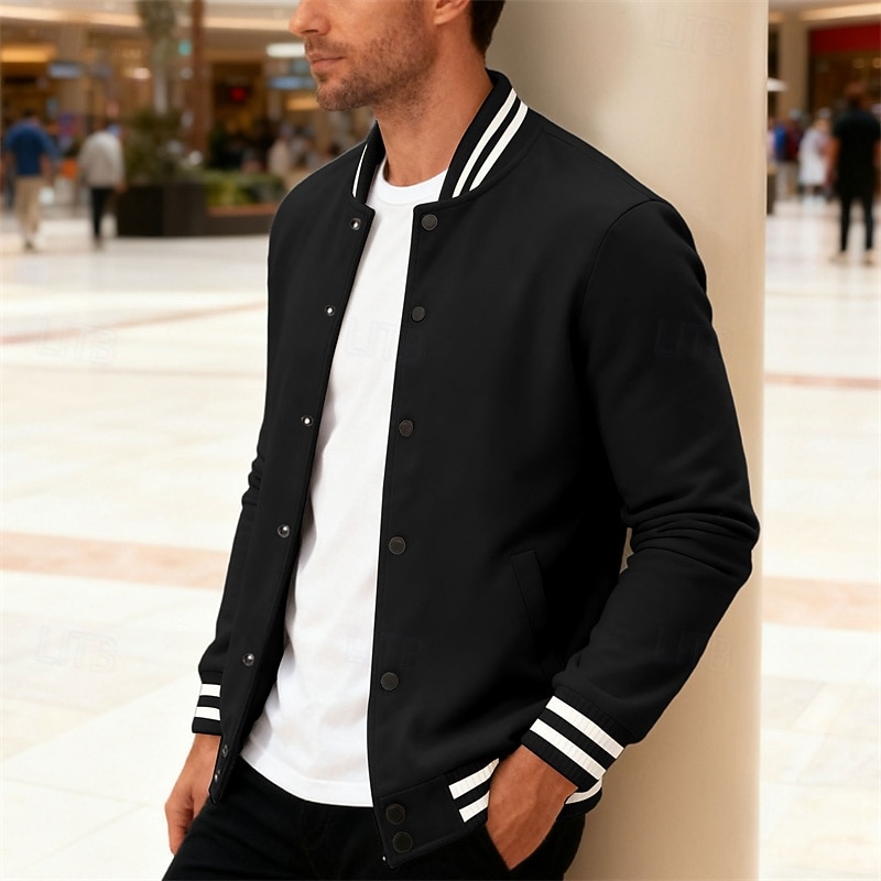 Per uomo Giacca Leggera Giacca Casual Giacca College Casuale Quotidiano Tasca Primavera Autunno A righe Streetwear Elegante Colletto Mao Regolare Nero Rosso Blu marino Blu reale Grigio chiaro Giacca del 2026 a $34.99 –P27