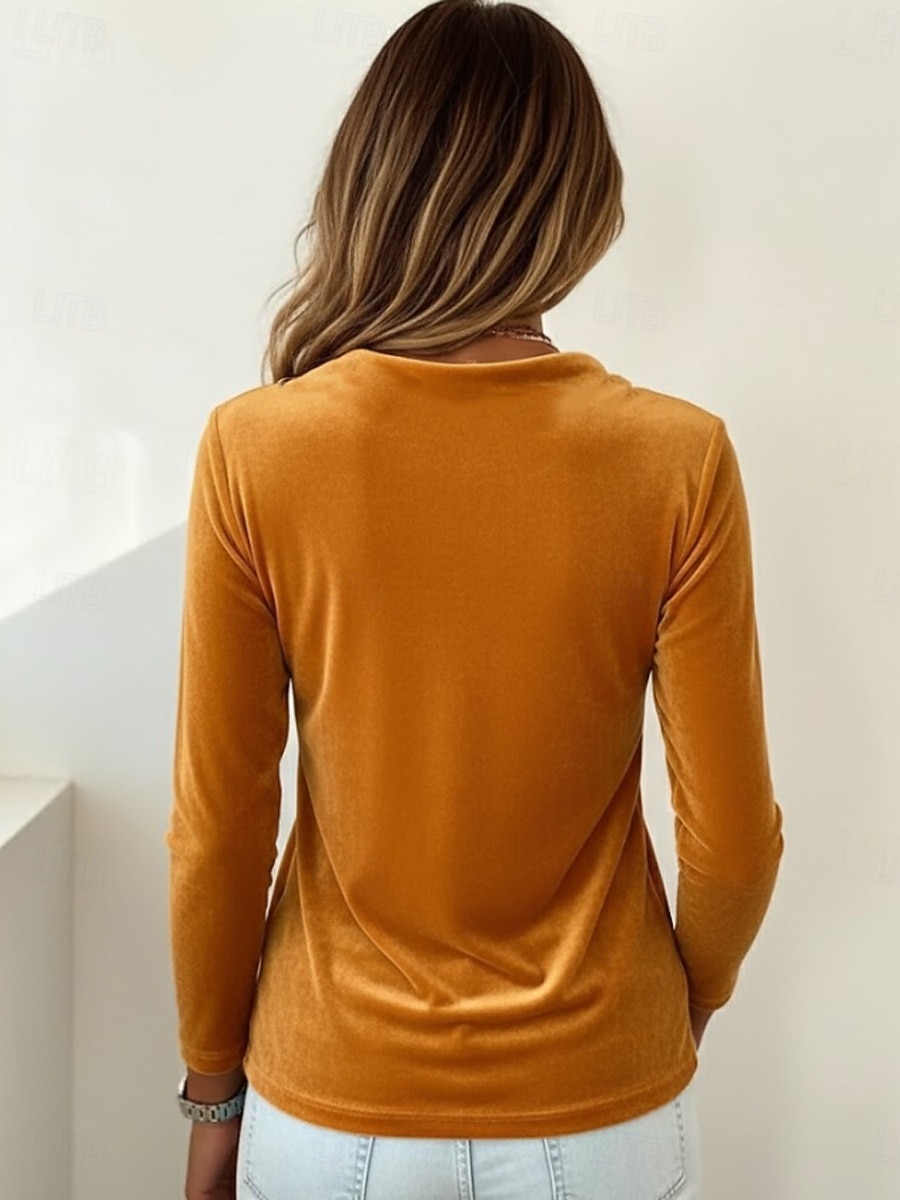 Damen Samt Geschichtet Elegant Stilvoll Basic Langarm Wasserfallausschnitt Normale Oberteile Blau Schwarz Gelb Wein Grün Frühling Herbst Winter 2026 - $22.99 –P2