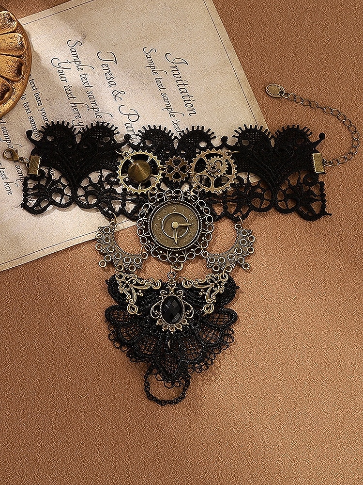 Damenschuhe Mardi Gras Steampunk viktorianische Spitzen-Handschuhe ohne Finger - Legierungs-Uhren- und Zahnräder-Zubehör für Karneval  Halloween-Kostüm 2026 - $14.99 –P5