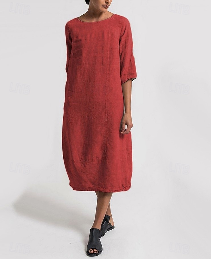 Damen Midikleid Sommerkleid Shiftkleid Urlaub Lässig Boho Täglich Strand Ferien Lässiger Schnitt Einfach Dreiviertelarm Rundhalsausschnitt Marineblau Schwarz Rote Hellgrau Sommer Frühling 2026 - $22.99 –P1