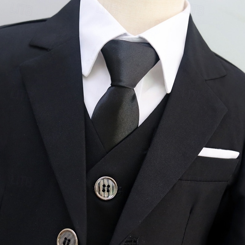 Completo da fedi nuziali per bambini, 4 pezzi, blazer &gilet & pantaloni  &cravatta ragazzo abito formale casual esterno festa moda fresco basic tinta unita blu nero poliestere del 2026 a $79.99 –P5
