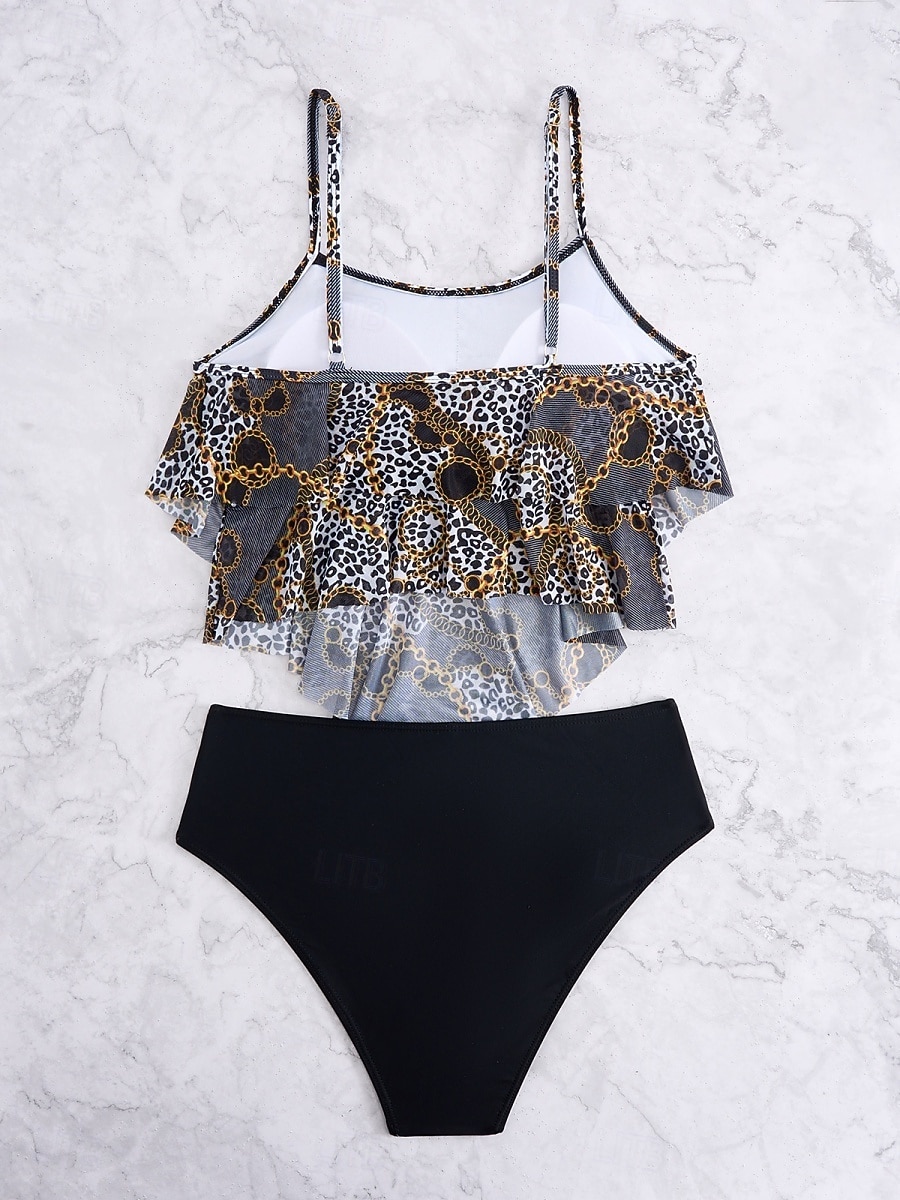 Γυναικείο Tankini 2 τεμαχίων Μαγιό Λεοπάρ Briefs Έλεγχος Κοιλιάς Ψηλή Μέση Αδύνατο Ανοιχτή Πλάτη Διακοπές Παραλία Floral Scoop Neck Άνευ Μανικιών Μαγιό 2026 - $22.99 –P8