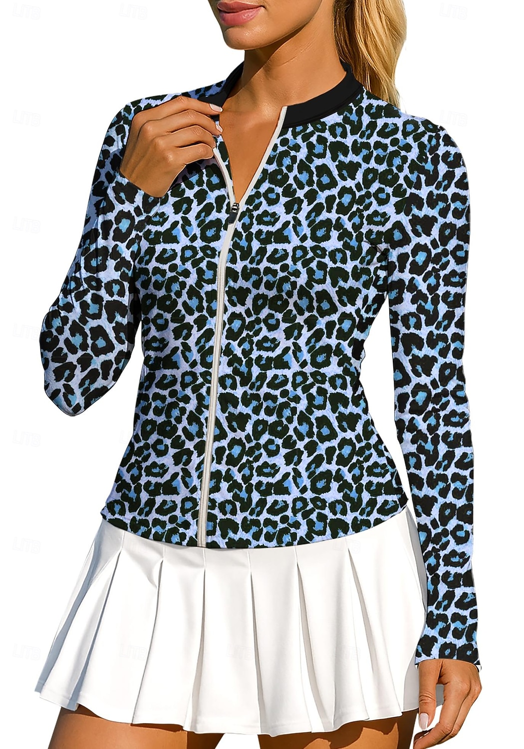 Femmes Animal Léopard Hauts Chemise T-shirt de sport T-shirt POLO manche longue Fermeture éclair Classique Sportif UPF50+ Résistant aux UV Entraîneur Protection UV Haute élasticité Pilates de 2026 ? $20.99 –P5