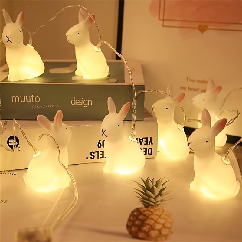 Wielkanocny łańcuch świetlny z bajkowym króliczkiem, 1,5 m, 10 diod LED, zasilany bateriami, do domu, sypialni, balkonu, ogrodu, na święta i imprezy 2026 - $14.49 –P5