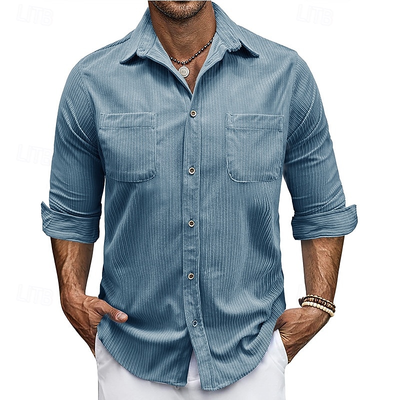 Hombre Camisa Camisa de verano Camisa casual Camisa de playa Camisa de Pana Abotonar la camisa Blanco Manga Larga Color sólido Diseño Casual Diario Bolsillo Ropa Moda Casual Cómodo 2026 - $42.99 –P11