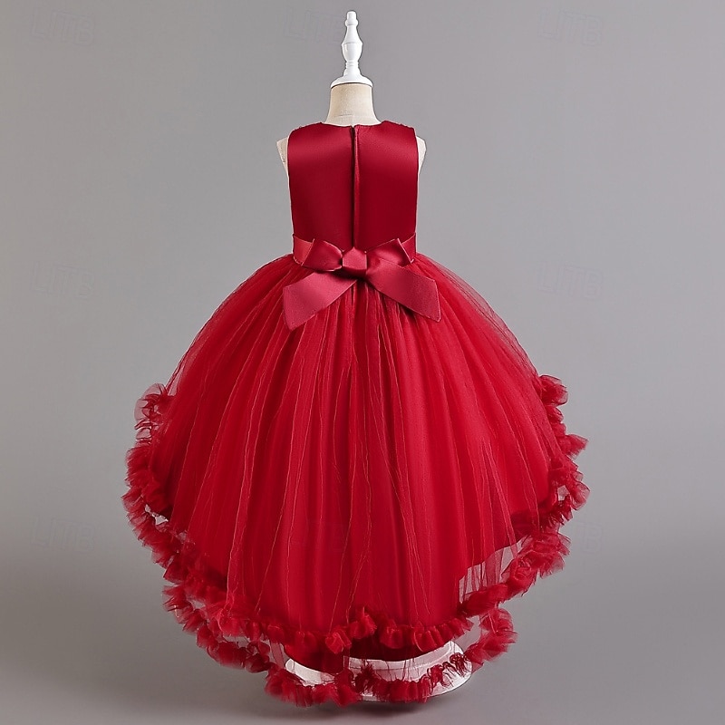 Bloemenmeisjesjurk, communiejurk, formele jurk voor meisjes, trouwkleding, feestkleding, formele mode voor bruiloften, schattige patchwork, mesh, effen kleur, mouwloos, ronde hals, geel, roze, 4 jaar 2026 - $51.99 –P8