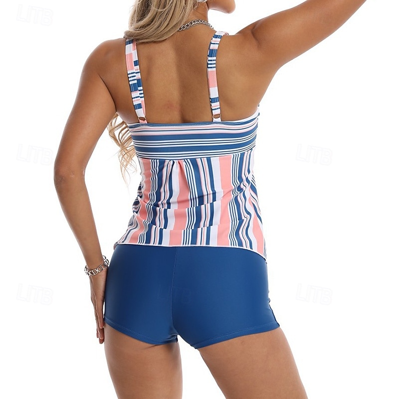 Per donna Costume da bagno Tankini Costume da bagno a due pezzi A righe Controllo della Pancia Elastico Senza Maniche Costume da Bagno Surf Spiaggia Vacanze Estate del 2026 a $18.99 –P13