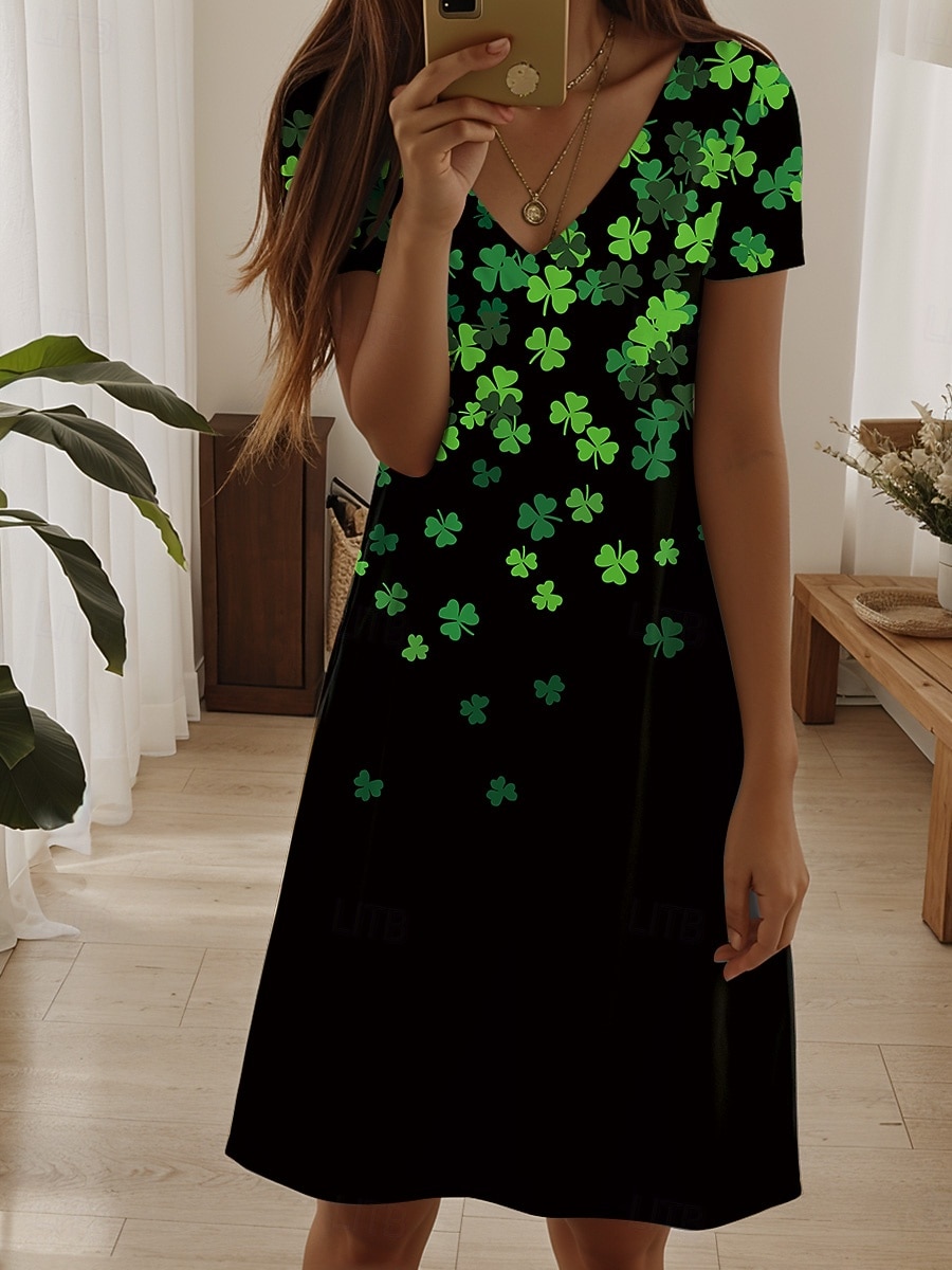 St. Patrick's Day Women's Mini Dress T Shirt Dress Tee Dress Sundress A Line Dress Vacation Casual Boho Beach Going out Regular Fit Floral Graphic Clover Short Sleeve V Neck Light Green 2026 - $22.99 –P4