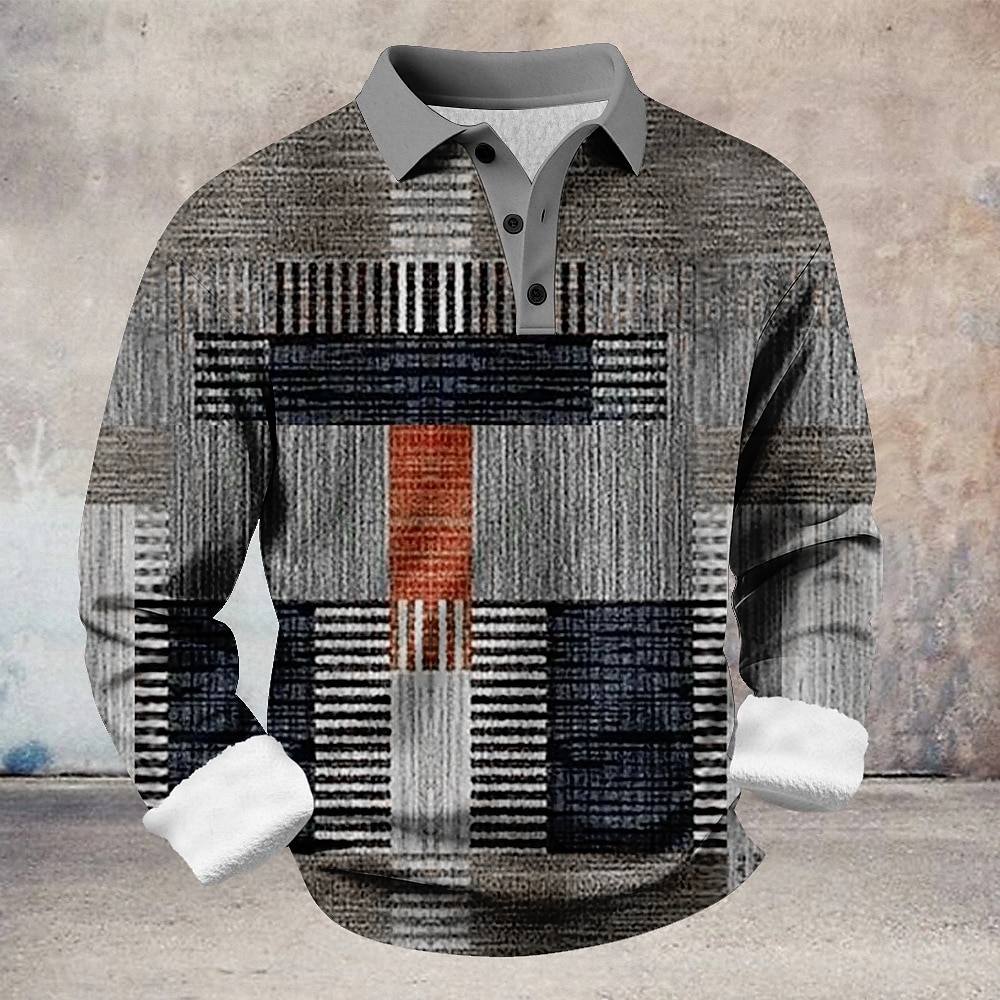Homme Bloc de Couleur Géométrique Polo Chemises Themmal manche longue Polos Revers Occasionnel Athleisure Fête Tenue quotidienne Impression 3D Printemps Automne Hiver Bleu Marron Gris de 2026 ? $25.99 –P2