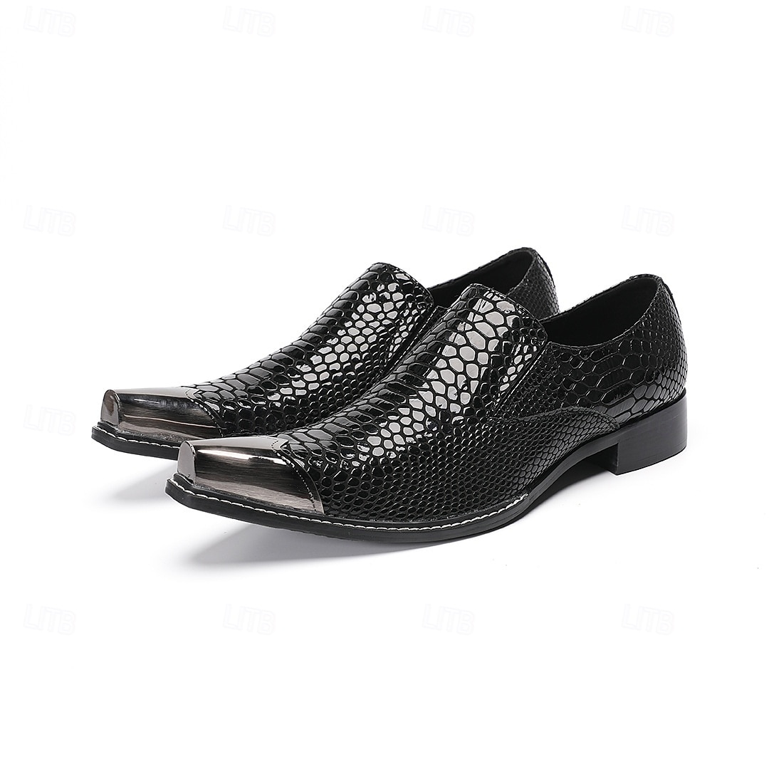 Men's Black Crocodile Print Leather Loafers, Premium Quality with Gold Toe Cap, Perfect for Formal Wear 2026 - $119.99 –P5