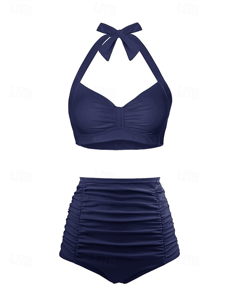 Per donna Costume da bagno Bikini a vita alta con volant 2 pezzi Tropicale Senza schiena Protezione UV Alta elasticità Senza Maniche Costume da Bagno Surf Immersione Snorkeling Estate del 2026 a $15.49 –P19