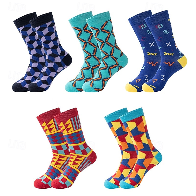Hombre 5 pares Calcetín Calcetines para correr Calcetines informales Azul Piscina Rojo Color Geométrico Exterior Ropa de calle Vacaciones Medio Todas las Temporadas Moda Ropa de calle 2026 - $12.49 –P2