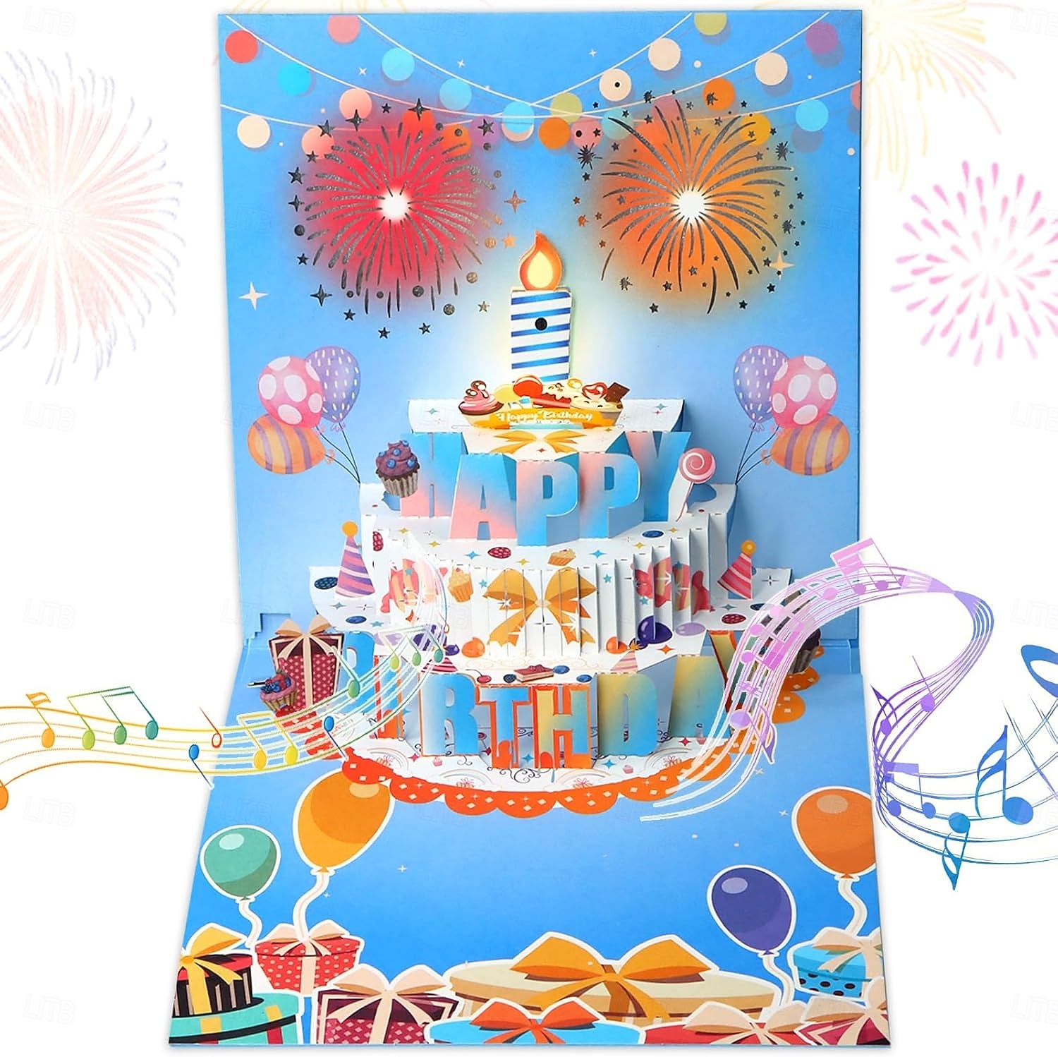 kartki urodzinowe fajerwerki wyskakujące ciasto dmuchane światło i muzyka kartka urodzinowa prezenty dla kobiet mężczyzn mamy dzieci 2026 - $17.99 –P3