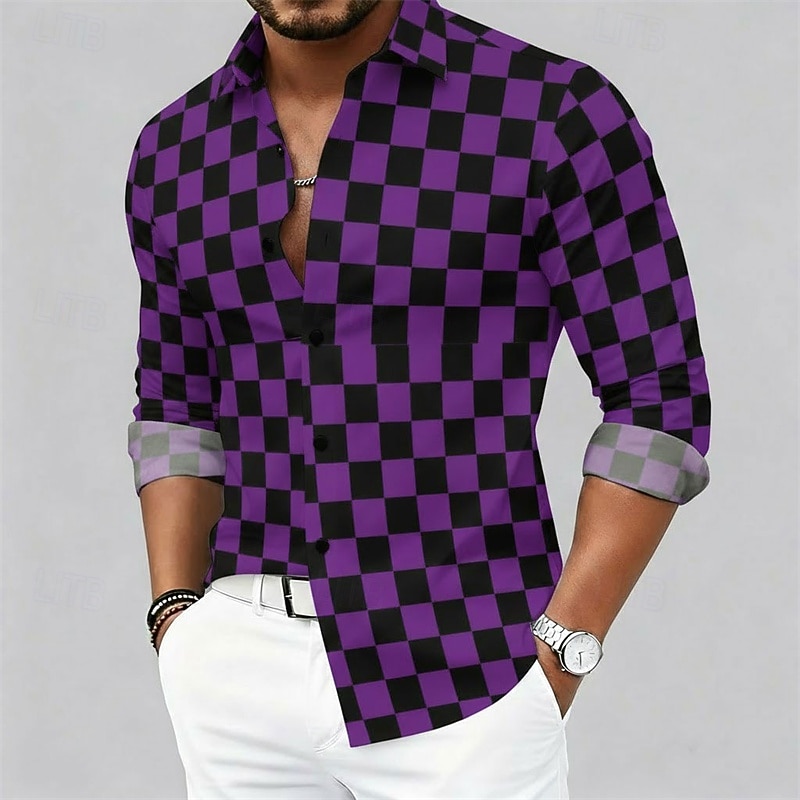 Herrenhemd für Karnevalspartys – auffälliges kariertes Festival-Design 2026 - $27.99 –P2