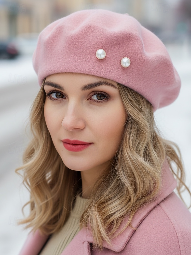 Women's Polyester Faux Wool Beret – Pearl Decoration, Multiple Colors, Elegant and Stylish for Fall and Winter Fashion 2026 - $11.99 –P6
