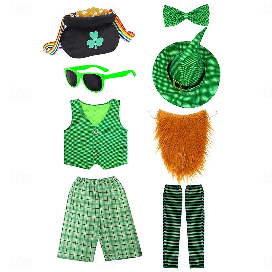 St. Patrick 2026 Shamrock Lucky Irish Carnival Fancy Costume Novelty Funny Kid's Boys' Carnival Saint Patrick's Day Party Easy Carnival Costume Dress Up 2026 - $54.99 –P2